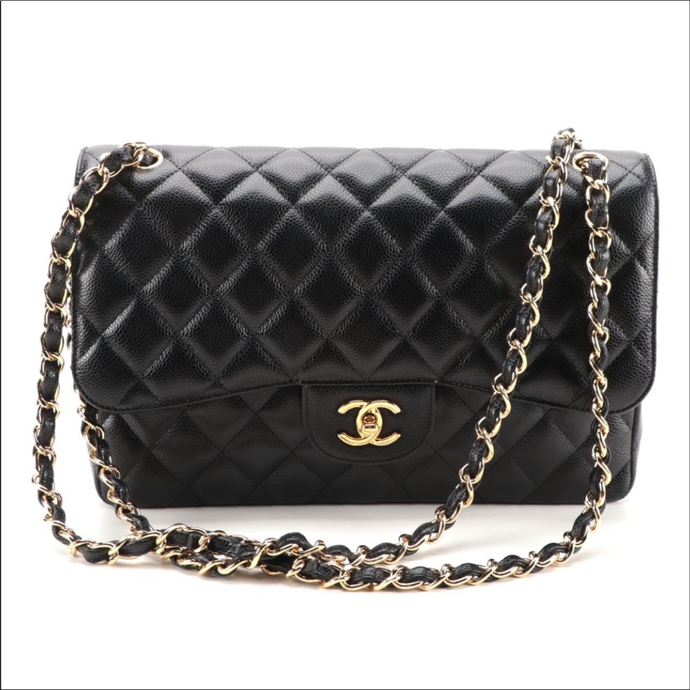 Chanel jumbo double flap quilted caviar leather